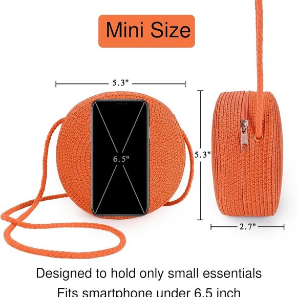 Women's Mini Straw Crossbody Bag Small Beach Purse Casual Summer Accessory - Picture 6 of 7